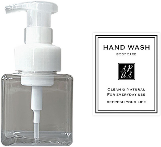 아루아 욕실 주방 디스펜서 거품펌프 250ml + 핸드워시 스티커 세트, 1세트, 투명