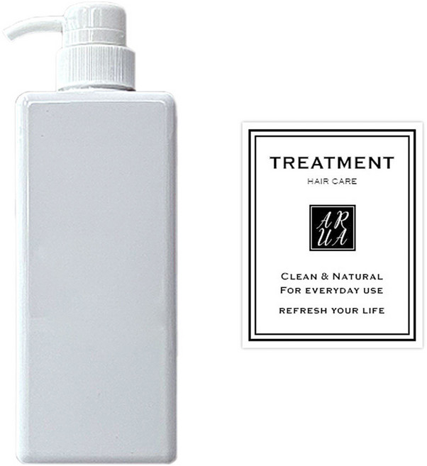 아루아 욕실 주방 사각 디스펜서 일반펌프 650ml + 트리트먼트 스티커 세트, 1세트, 화이트