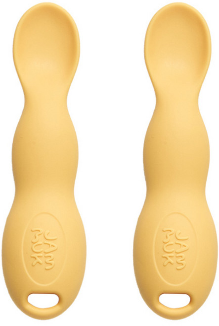 잼먹 국내 제조 실리콘 땅콩 이유식 스푼, 옐로우, 2개