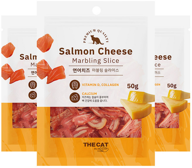 더캣 고양이 마블링 슬라이스 간식, 혼합맛(연어/치즈), 50g, 3개