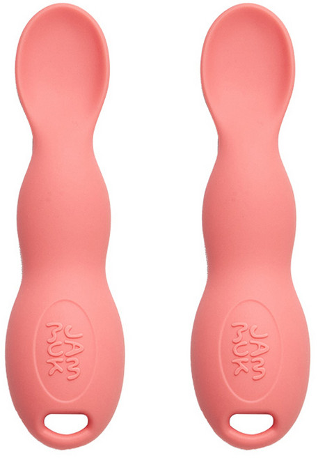 잼먹 국내 제조 실리콘 땅콩 이유식 스푼, 핑크, 2개