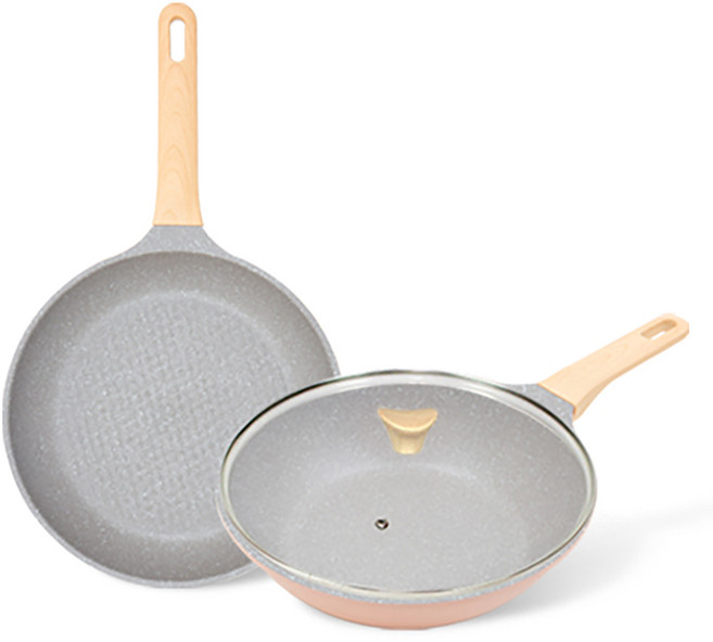 셰프리아 인덕션 IH 피크닉 마블스톤 라이트 팬 3종 세트, 핑크, 1세트, 프라이팬 26cm + 궁중팬 24cm + 유리뚜껑 24cm