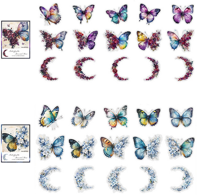 올리브파티 별밤의나비 감성 빈티지 다꾸 스티커 2종 x 15p 세트, 레인보우 + 블루, 1세트