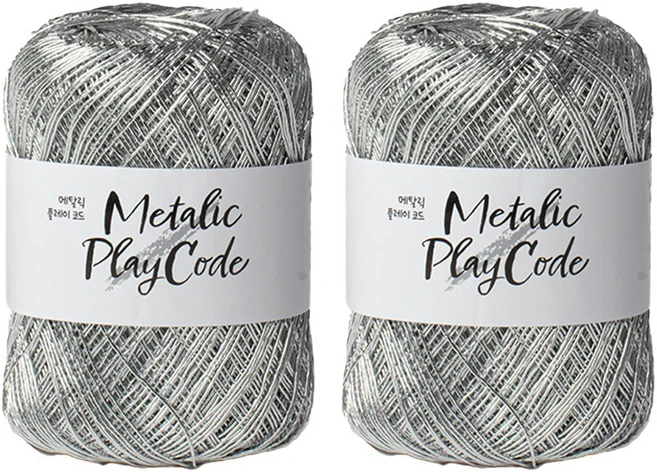 yarna 메탈릭 플레이 코드 뜨개실 70g 200m, 101실버, 2개 - 쿠팡