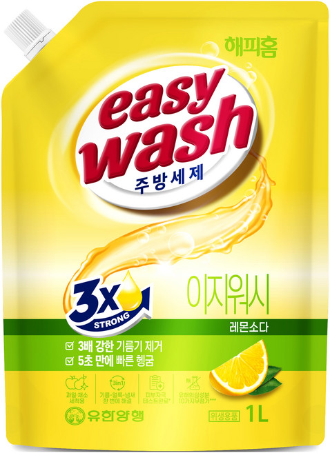 해피홈 주방세제 이지워시 레몬소다 리필, 1L, 1개
