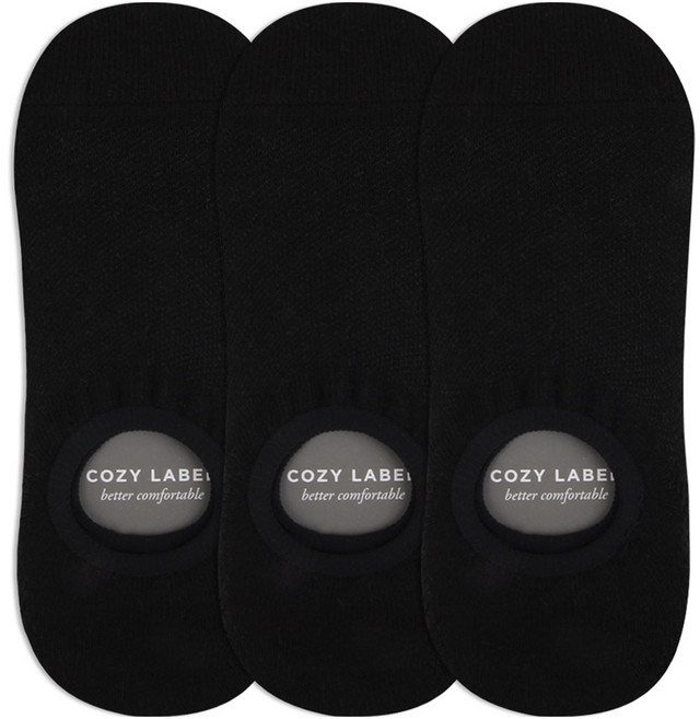 코지라벨 여성용 스탠다드 메쉬 더블쿠션 스포츠 페이크삭스 3켤레 세트, 블랙