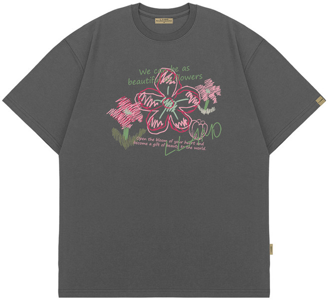 엘라모 크레용플라워 오버핏 반팔 티셔츠