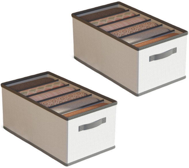 주앤지 PVC 칸칸이 통풍 폴딩 옷 수납 정리함, 그레이, 대형 6칸 44 x 25 x 17 cm, 2개