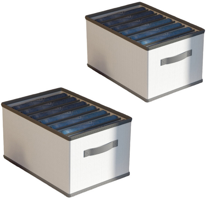 주앤지 PVC 칸칸이 통풍 폴딩 옷 수납 정리함, 그레이, 대형 7칸 36 x 25 x 20 cm, 2개