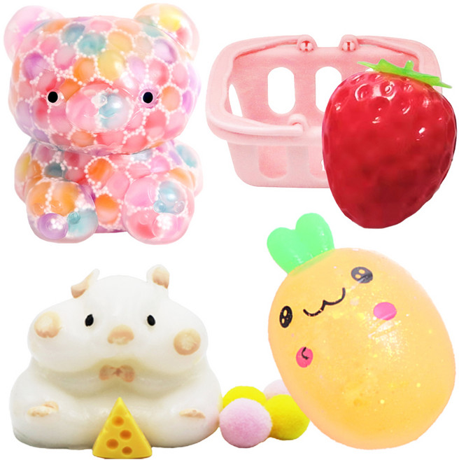 아가플러스 말랑이 무지개곰 + 햄찌 + 펄당근 + 과일바구니 세트, 혼합색상, 1세트