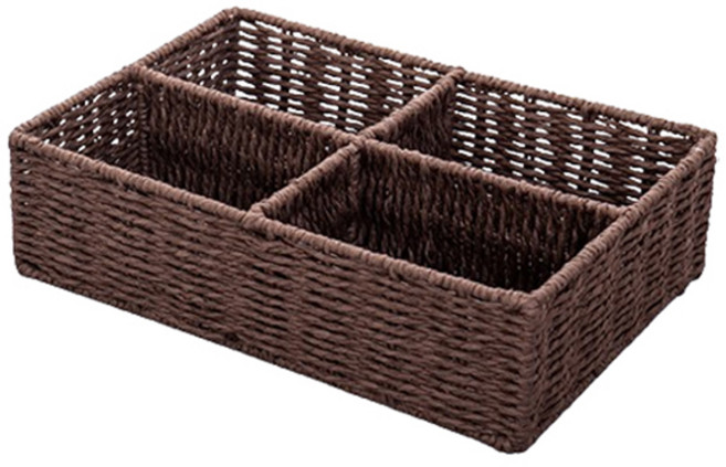 블럭마트 라탄 수납 바구니 4칸, 다크브라운, 1개