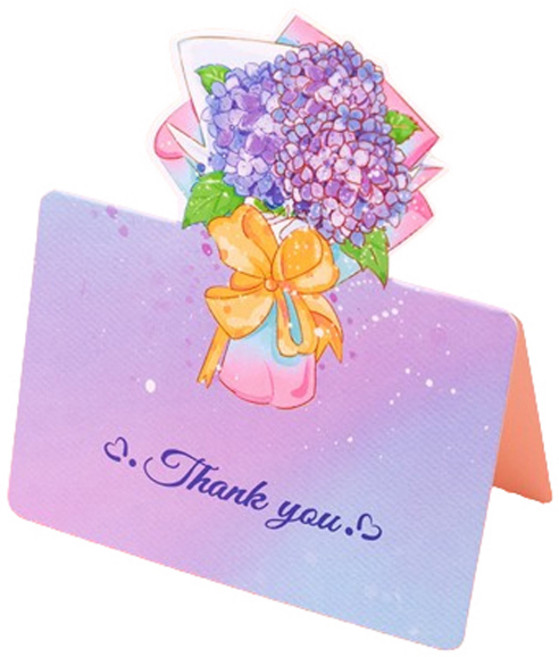 마켓감성 입체적 꽃다발 미니 카드, 수국 땡큐, 100개