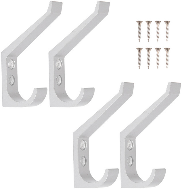 철물대장 벽옷걸이 벽면 후크 2단옷걸이 피스고정형 4p 세트, 01 실버, 1세트