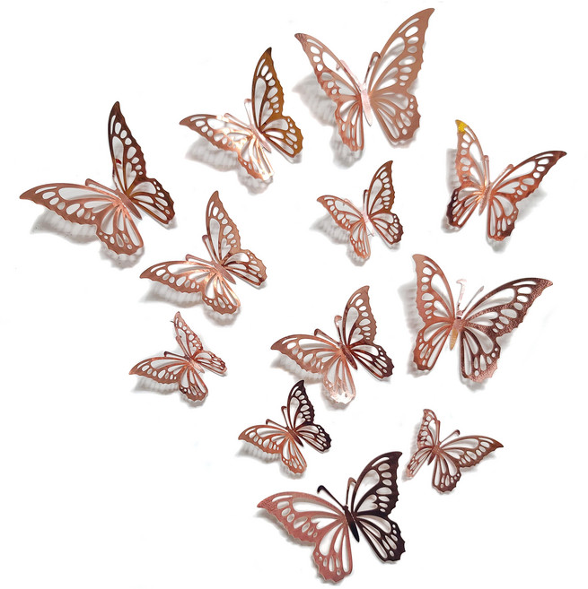 조이파티 나비 데코 장식 3종 x 4p 세트, 로즈골드, 1세트