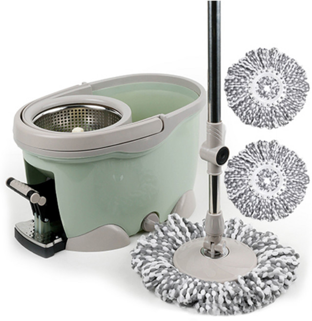 명강산업 파워스핀 페달형 통돌이 회전걸레 민트세척탈수통 + 핸드스핀 밀대 + 극세사 걸레 3p 세트, 1세트