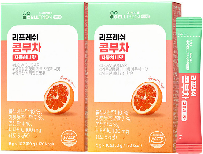 셀트리온 이너랩 리프레쉬 콤부차 자몽허니맛, 2개, 10개입, 5g