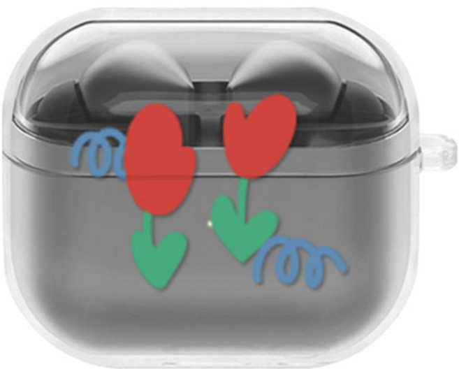 에잇클로드 문센트 일체형 클리어 하드 케이스, 레드튤립, 갤럭시 버즈 3 / 3 프로, 1개