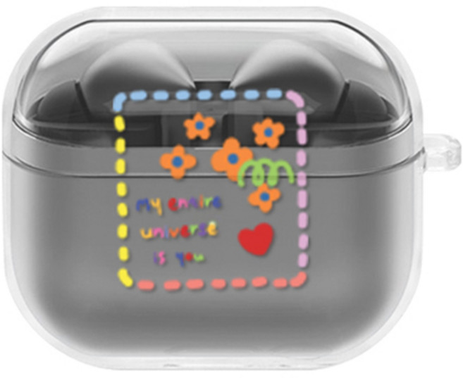 에잇클로드 큐티츄 일체형 클리어 하드 이어폰 케이스 갤럭시 버즈3 / 버즈3 프로, 오렌지플라워, 1개