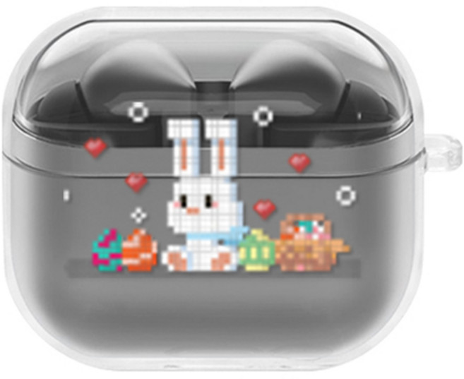 에잇클로드 큐티츄 일체형 클리어 하드 이어폰 케이스 갤럭시 버즈3 / 버즈3 프로, 픽셀화이트래빗, 1개