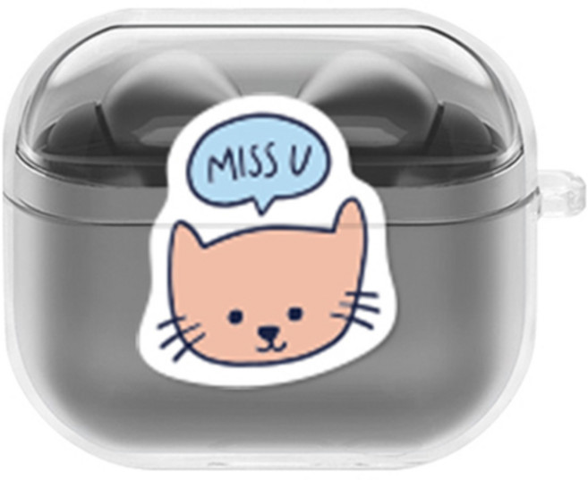 에잇클로드 큐티츄 일체형 클리어 하드 이어폰 케이스 갤럭시 버즈3 / 버즈3 프로, 미슈캣, 1개