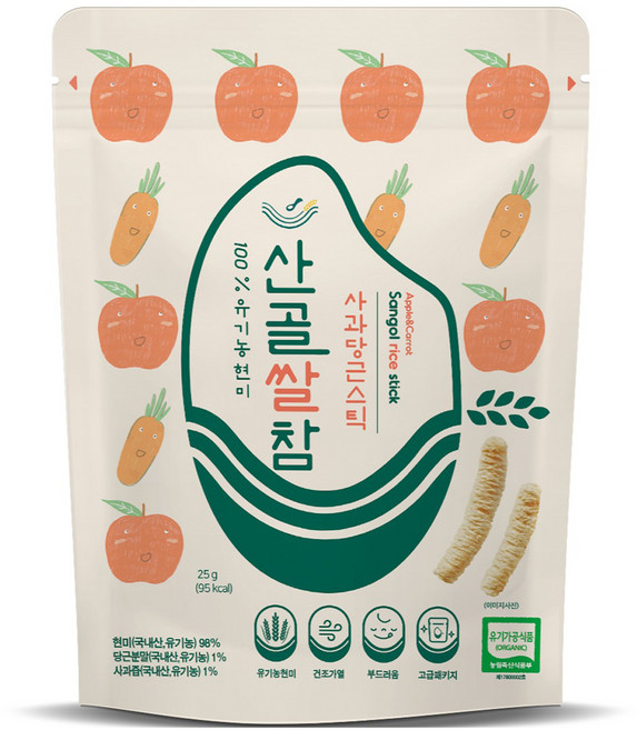 에코맘의산골이유식 산골쌀참, 혼합맛(사과/당근), 25g, 1개