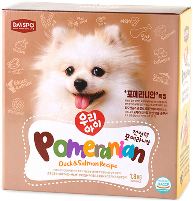 데이스포 강아지 우리아이 기능성 사료, 포메라니안, 1.8kg, 1개