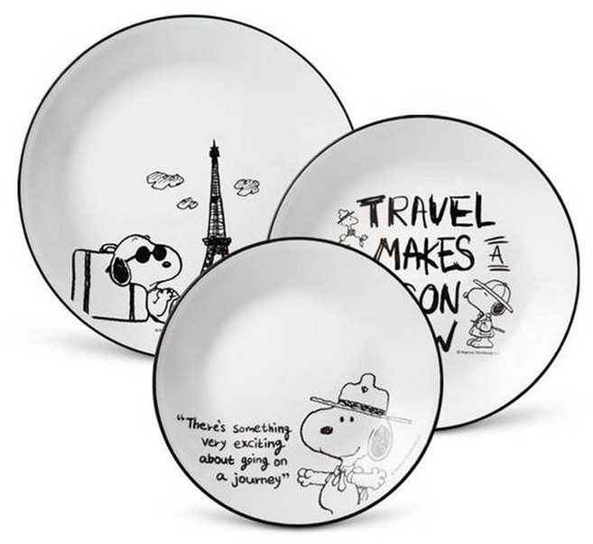코렐 스누피앤찰리에디션 원형접시 3종 세트, 1세트, 원형접시 소 + 중 + 대, 화이트 + 블랙