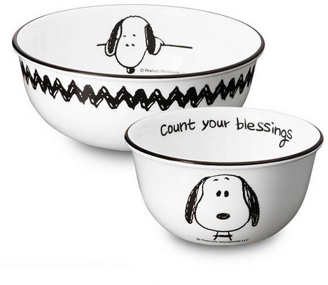 코렐 스누피 & 찰리 에디션 코리안 식기세트, 화이트 + 블랙, 공기 + 대접, 1세트