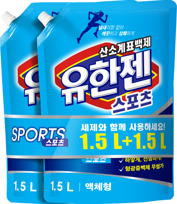 유한젠 표백제 리필 액체형 스포츠, 1.5L, 2개