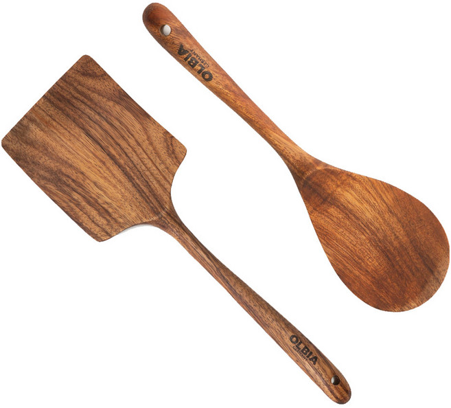 올비아 월넛 원목 조리도구 세트, 혼합색상, 1세트, 뒤집개 특대 + 주걱
