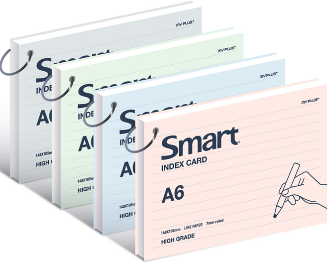 위드나 스마트 A6 인덱스 카드 100매 4종 23-5648, 핑크 + 그린 + 블루 + 그레이, 1세트