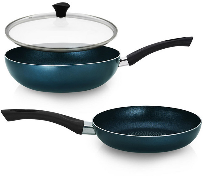 리벤스 베이직 스마트 후라이팬 세트 3개, 블루, 후라이팬 28cm + 궁중팬 28cm + 유리뚜껑 28cm, 1세트