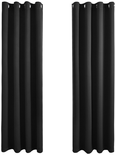 comet 隔熱遮光打孔式窗簾 附窗簾綁帶, 黑色