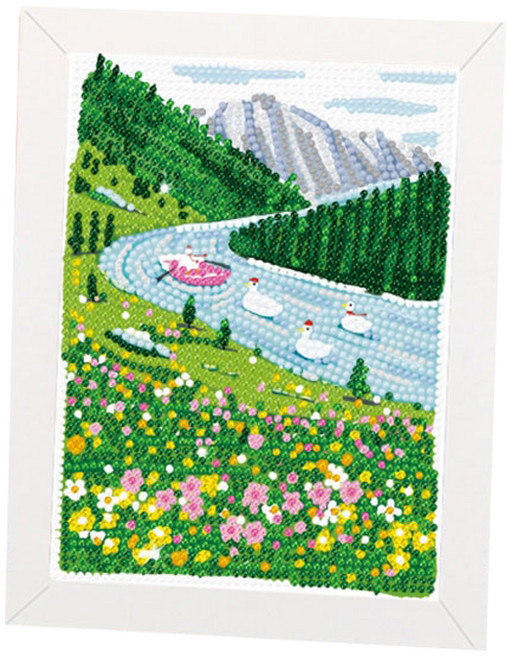 데이소이 데스크 액자 풍경 보석십자수 DIY 세트 23 x 18 cm, TYPE 02 오리호수, 1세트
