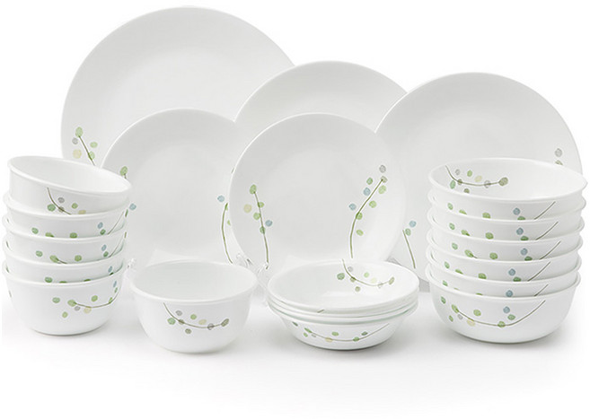 Corelle Brands 康寧餐具 Green Delight 6人份韓式基本餐具組 21件組, 混合色, 飯碗 6p + 湯碗 6p + 醬料碟 4p + 圓形小碟 2p + 圓形中碟 2p + 圓形大碟, 1套