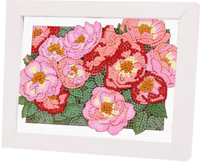 데이소이 데스크 액자 풍경 보석십자수 DIY 세트 23 x 18 cm, TYPE 08 붉은모란꽃, 1세트