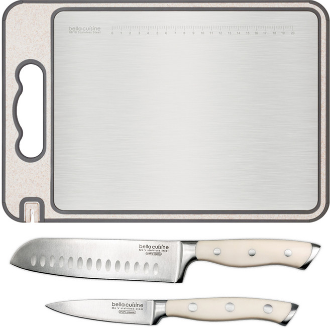 벨라쿠진 클래식 주방칼 + 과도 + 스텐 칼갈이 양면도마 세트, 1세트, 식도 + 과도 + 양면도마