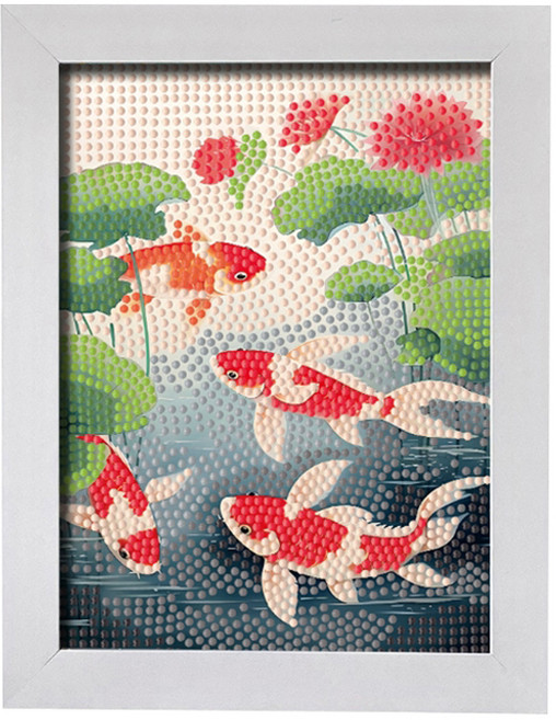 daysoy 簡易花卉畫框鑽石畫DIY套組 23 x 18 cm, TYPE 09 蓮花錦鯉, 1套