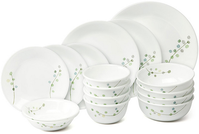 코렐 그린딜라이트 4인 코리안 베스트 셀러 식기 세트 A 16p, 공기 4p + 대접 4p + 앞접시 2p + 원형소접시 3p + 원형중접시 2p + 원형대접시, 1개