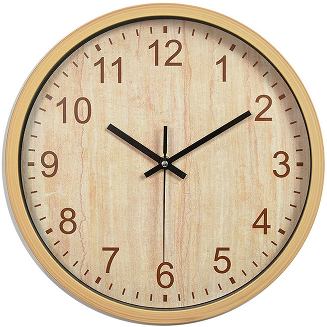 루아즈 인테리어 무소음 원형 아날로그 우드 벽시계, 노멀
