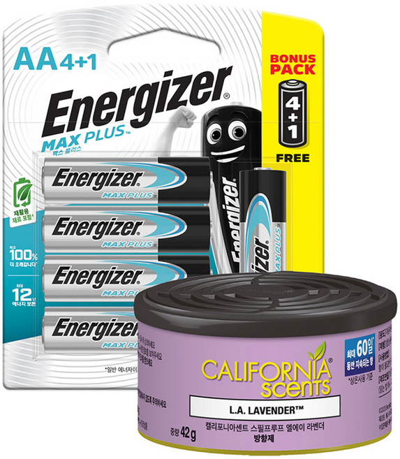 에너자이저 맥스플러스 AA건전지 5p + 캘리포니아센트 라벤더 방향제, 1세트