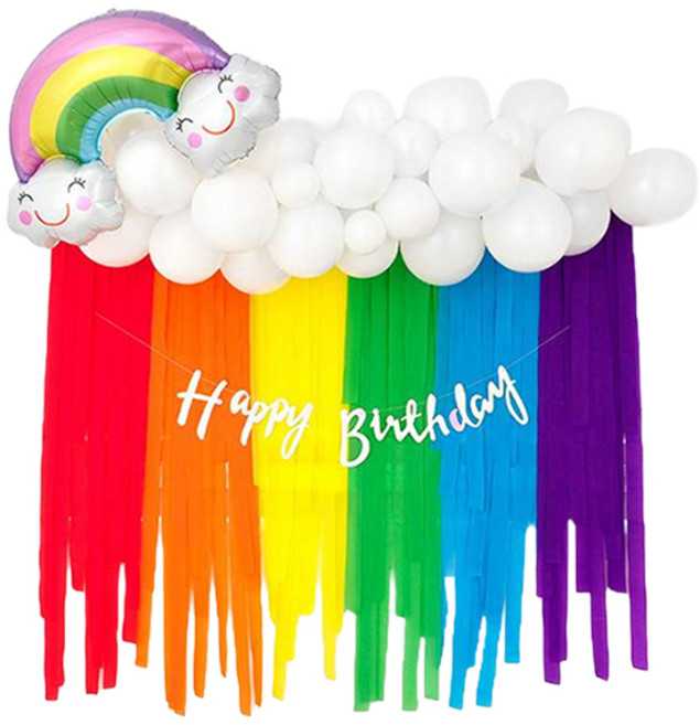 무지개구름 스트리머 레인보우 생일파티 장식세트, 1개, 혼합색상