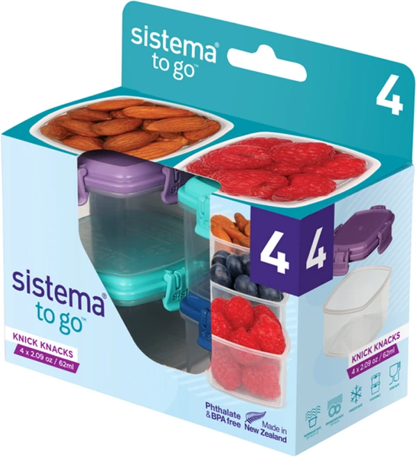Sistema 미니 닉낵 투 고 밀폐용기 세트, 1세트, 밀폐용기 62ml x 4종 - 쿠팡