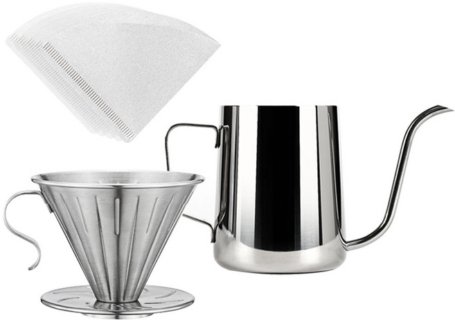 칼딘 홈카페 핸드드립 세트, 올스텐 드리퍼 + V형 여과지 화이트 50p + 드립포트 600ml, 1세트