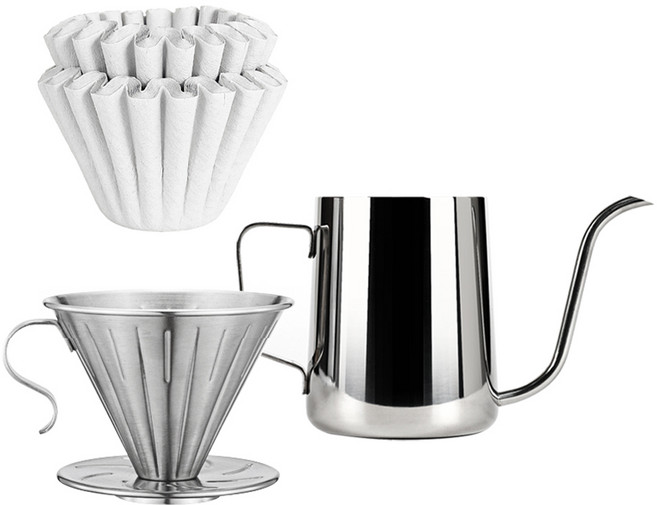 칼딘 홈카페 핸드드립 세트, 올스텐 드리퍼 + 웨이브형 여과지 화이트 + 드립포트 350ml, 1세트