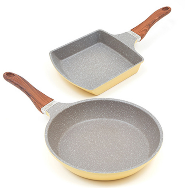 셰프리아 세프리아 인덕션 IH 피크닉 마블스톤 쿡앤롤 듀오 팬 세트, 옐로우, 1세트, 프라이팬 24cm + 계란말이팬 20cm