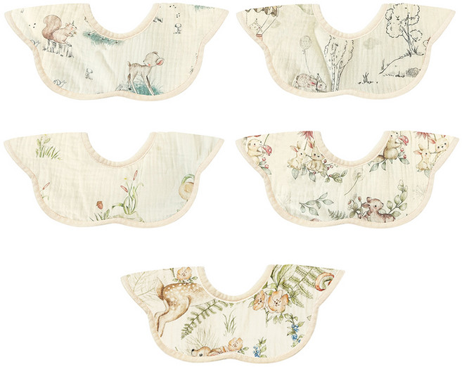 린다베베 6중 방수 거즈 턱받이 세트E, 친구 + 생일파티 + 다람쥐 + 숲속친구들 + 꽃사슴, 5개입, 1세트