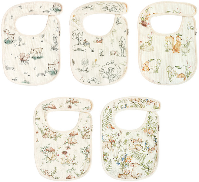 린다베베 유아용 6중 거즈 방수 침받이 G자형 5종 세트 E, 친구 + 생일파티 + 다람쥐 + 숲속친구들 + 꽃사슴, 1개입, 1세트