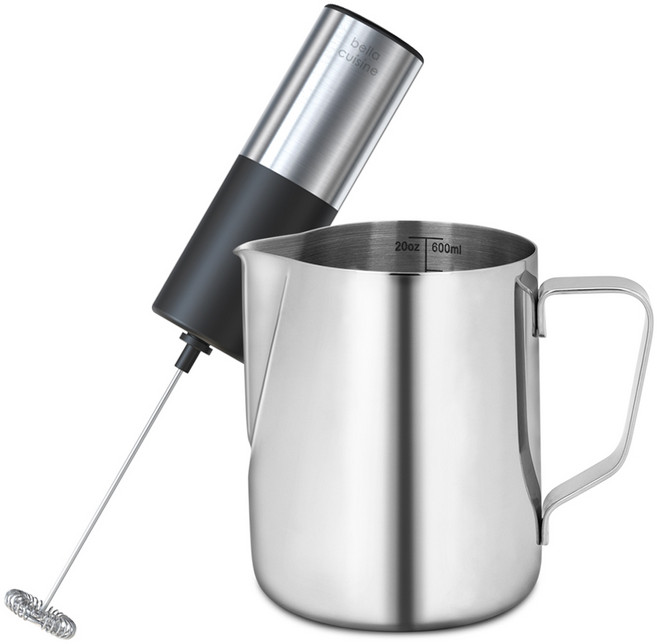 벨라쿠진 스텐 스팀피쳐 600ml + 클래식 전동 우유거품기 세트, 1세트