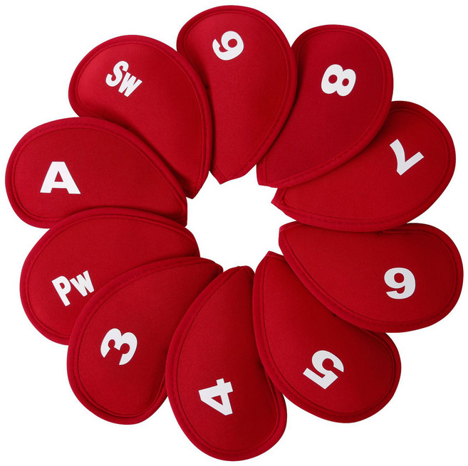 루루블라썸 넘버링 골프 아이언 헤드 커버 10종 세트, 레드, 1세트